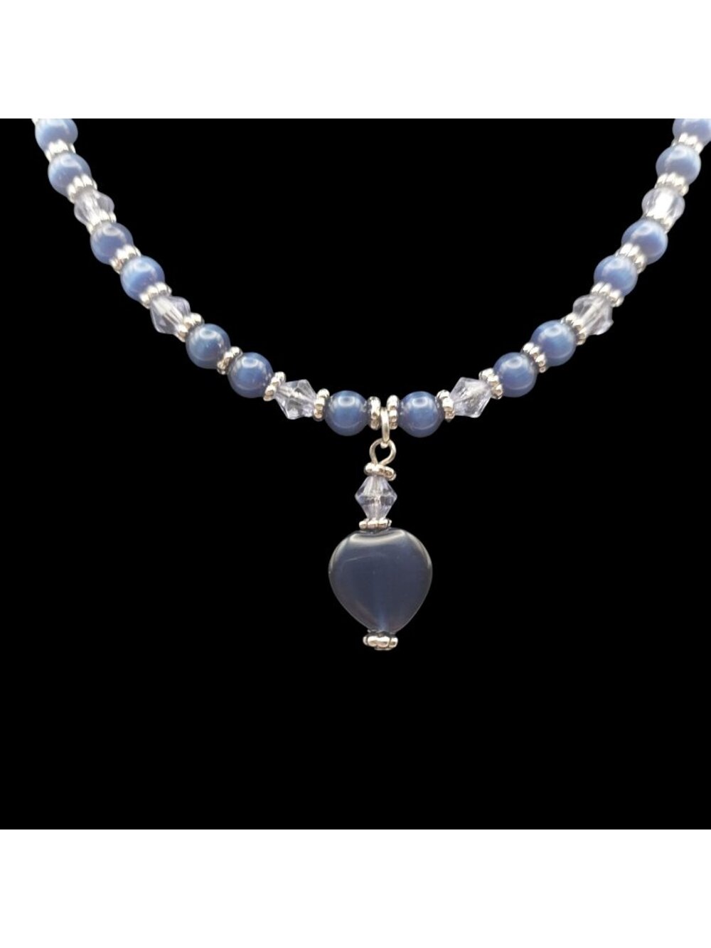 Sarah Coventry True Blue Necklace 16" Beaded Heart Pendant Toggle Clasp Vintage
